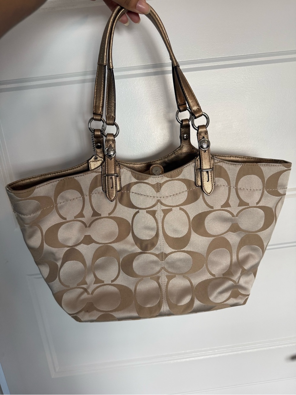 Coach Kahaki Tan Jacquard Signature Tote